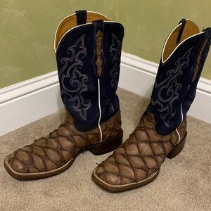 Men's Brown and Blue Western Boots